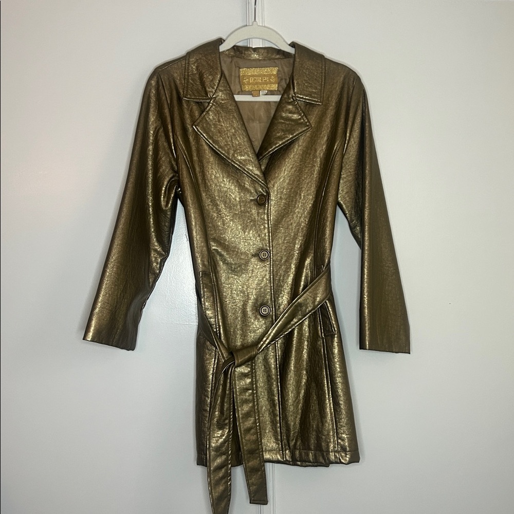 Vintage Metallic Gold Belted Blazer Jacket - Picture 3 of 7